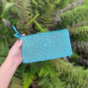 Beaded Blue Clutch Wristlet Bag